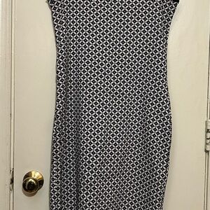 Espresso Black and White Patterned Midi Dress